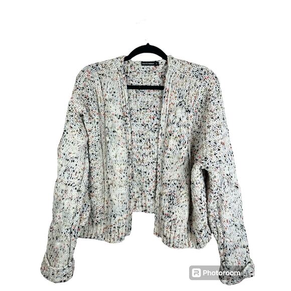 Moon & Madison Confetti Crocheted Chenille Open Front Cardigan White Size Large - Picture 1 of 8